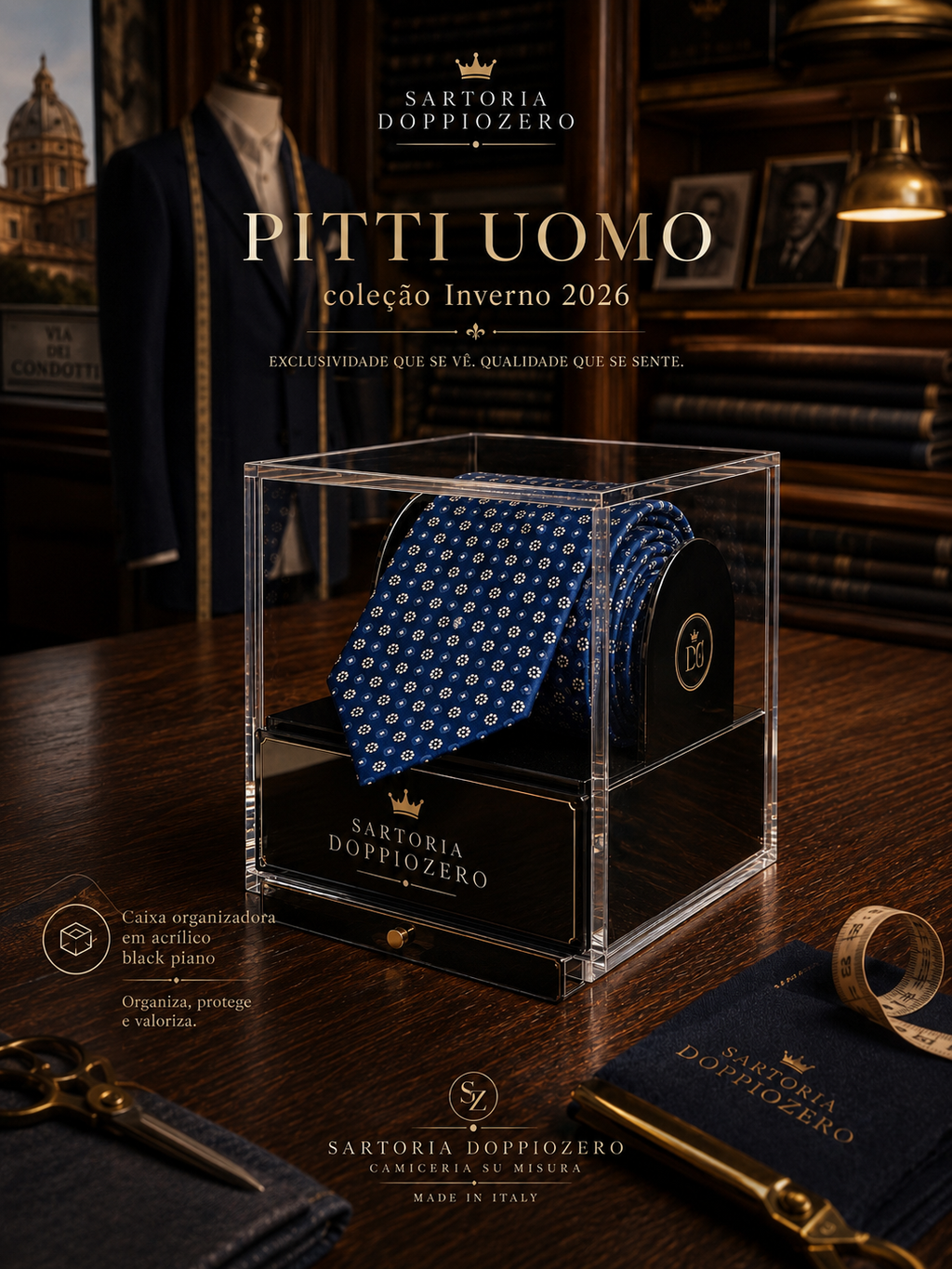 Gravata Pitti Uomo Inverno 2026 em Seda Jacquard — Edição Limitada