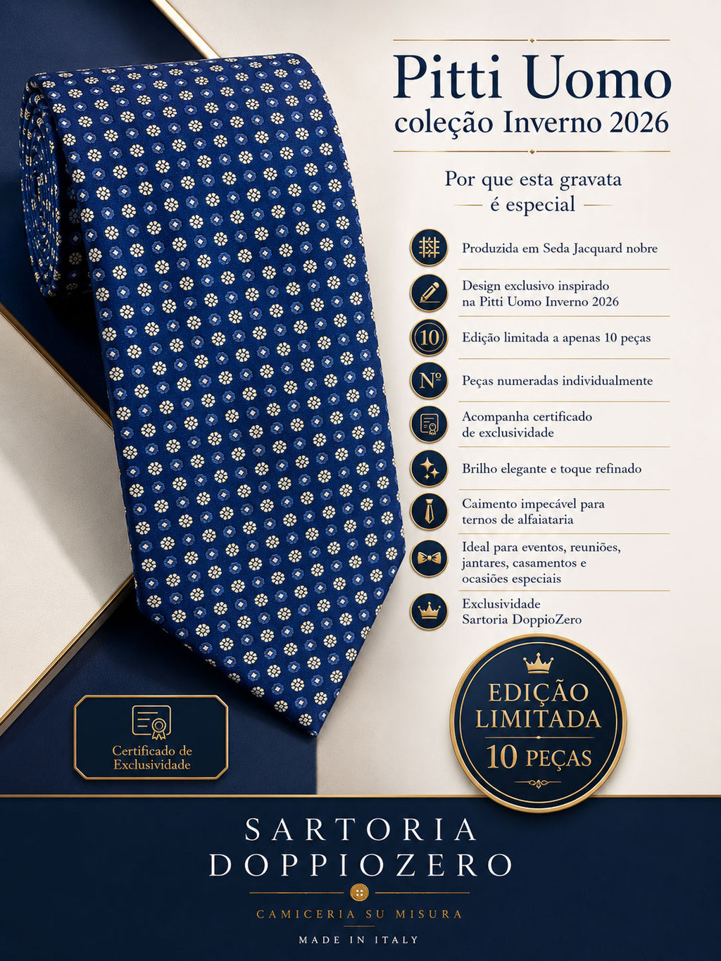 Gravata Pitti Uomo Inverno 2026 em Seda Jacquard — Edição Limitada